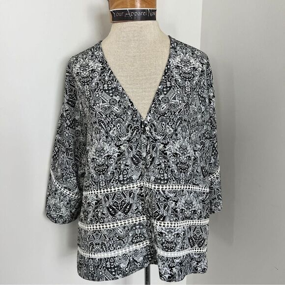 IRO Black & White Patterned Half Sleeves Blouse size 38 (412) - Picture 1 of 6